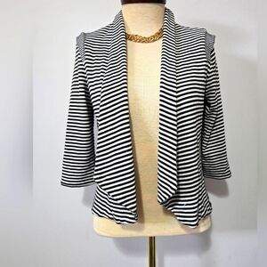 MELISSA NEPTON black And White Striped Open Front Cardigan. Size Small